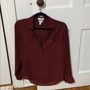 Deep maroon red chiffon button up blouse